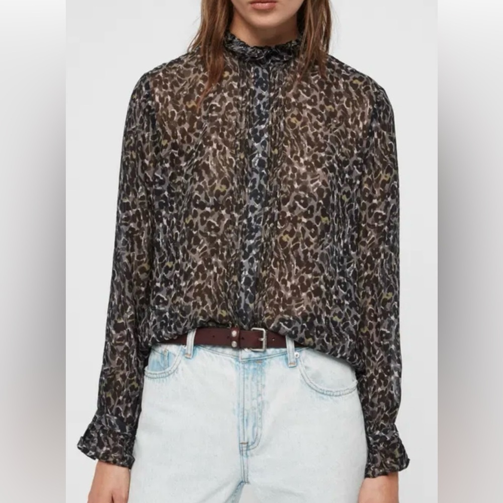 All Saints Louise Waterloo contemporary leopard print blouse,  Size M